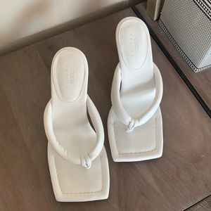 NWT - Square Toe Thong Heels White